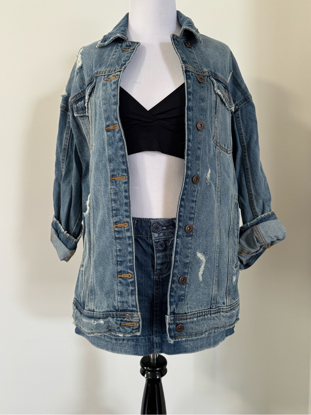NWT Oversized Distressed Denim Jacket - Light Blue